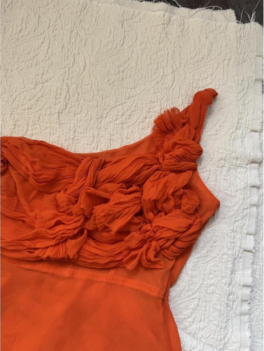 silk bebe orange one shoulder blouse with ruched detail - Picture 2 of 6